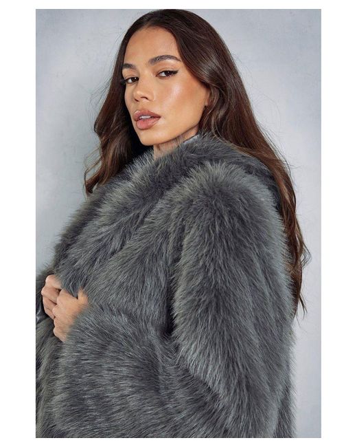MissPap Gray Premium Oversized Hooded Faux Fur Coat