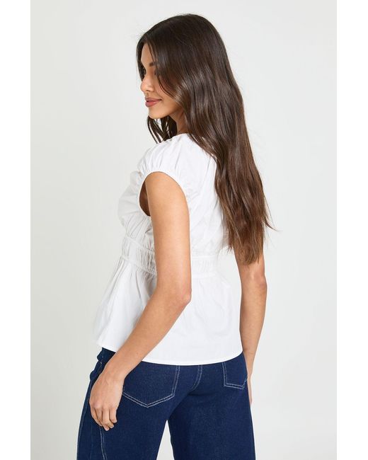 Boohoo White Shirred Waist Peplum Top