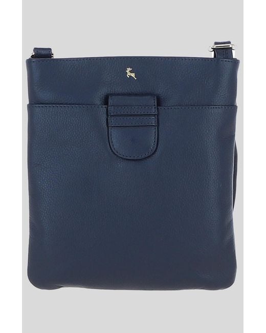 Ashwood Leather Blue Genuine Crossbody X Shoulder Bag With Golden Accents