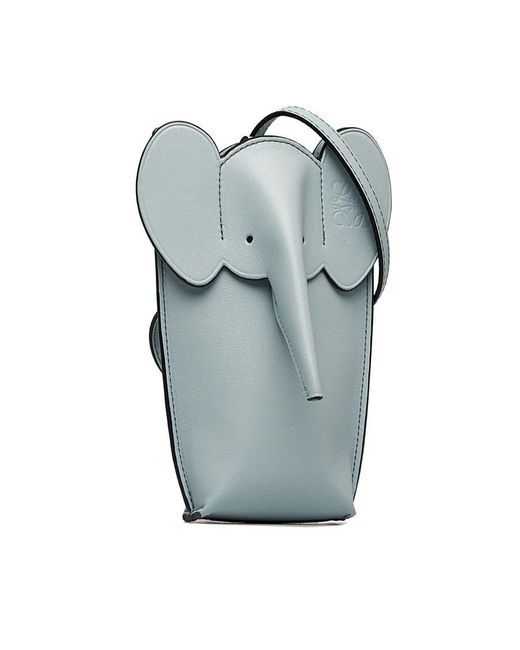 Loewe Vintage Elephant Pocket Crossbody Bag Blue Calf Leather