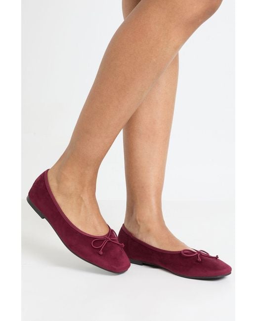 Boohoo Red Wide Fit Bow Detail Square Toe Ballet Flats