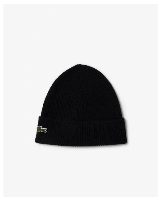 Lacoste Black Beanie And Scarf Set for men