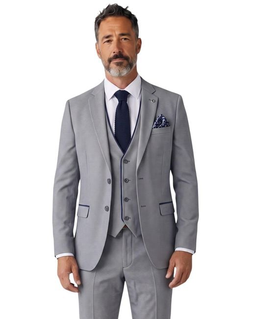 TruClothing Blue Formal 3 Piece Tailored Fit Plain Suit for men
