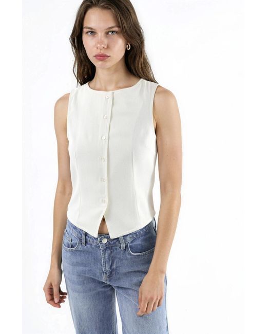 Hiccup White Buttoned Sleeveless Top