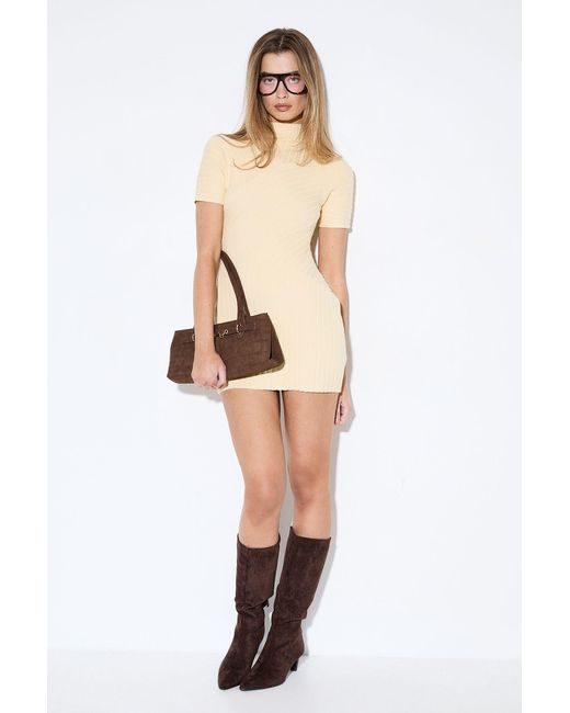 MissPap Natural Panelled Knitted Rib Mini Dress