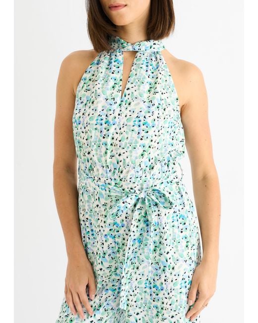 Gini London Blue Floral Halter Neck Jumpsuit