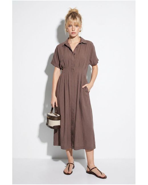 Bianco Lucci Brown Fitted Midi Shirt Dress