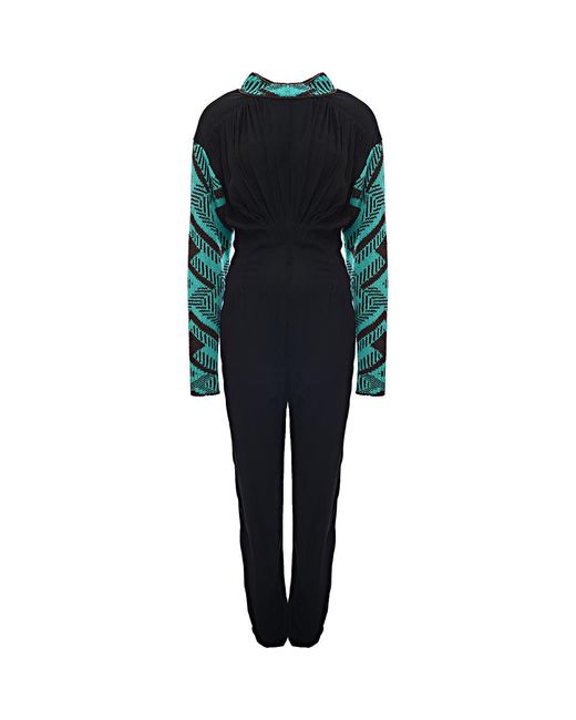 Prada Black Sable W Jacq Knit L/S And Collar Long Jumpsuit