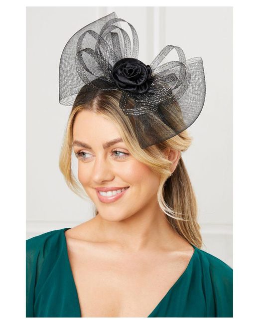 Quiz Black Satin Flower Headband Fascinator in Grey | Lyst UK