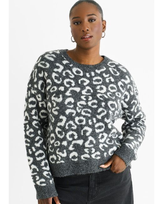 Gini London Gray Animal Pattern Loose Fit Knit Jumper