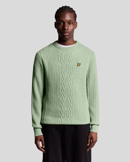 Lyle & Scott Green Ribbed Cable Knit Jumper for men