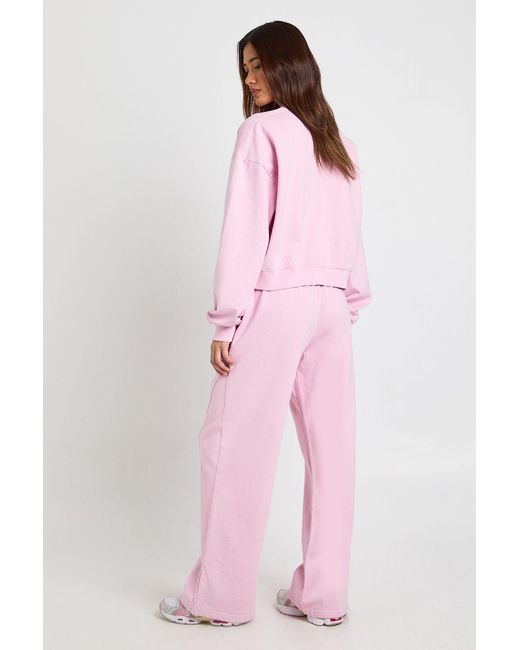 Boohoo Pink Washed Ribbed Detail Straight Leg Tracksuit