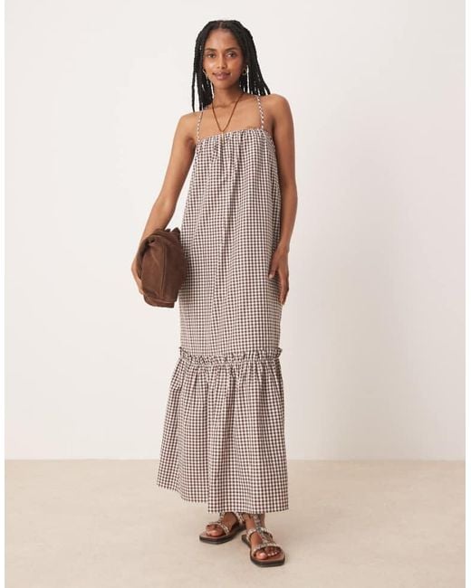 ASOS Natural Halter Neck Smock Maxi Dress