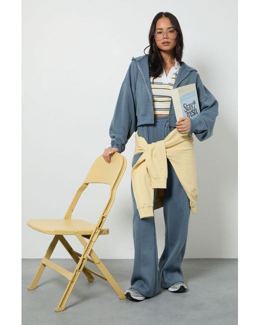 Boohoo Blue Pintuck Detail Deep Waistband Wide Leg Jogger