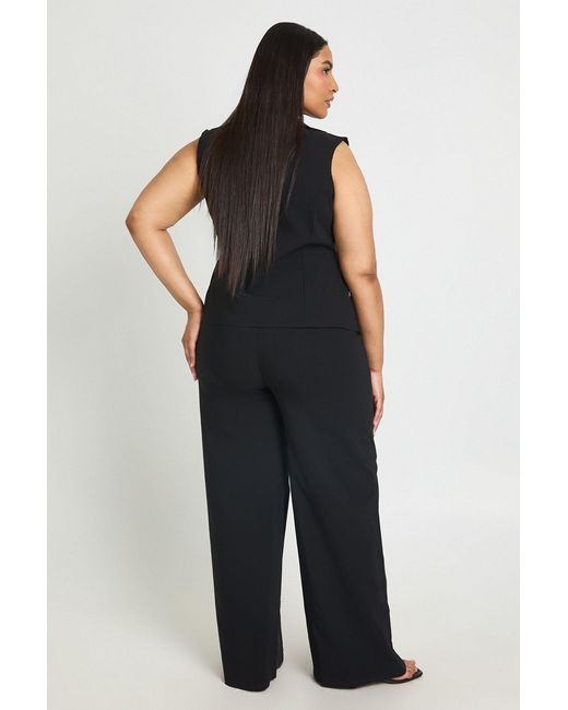 Boohoo Blue Plus Bengaline V Neck Wrap Over Waistcoat & Wide Leg Trouser Co Ord