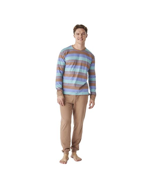 J&j Brothers Blue Jjb12 Long Sleeve Round Neck Cotton Pajamas for men