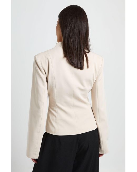 Boohoo Natural High Neck Button Down Split Cuff Blazer