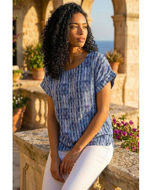 Roman Blue All Over Circle Print Top