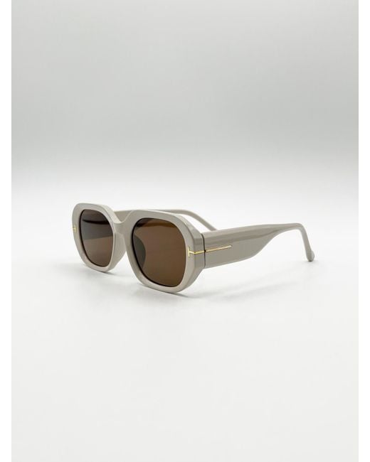 SVNX White Oval Sunglasses With Wide Arm