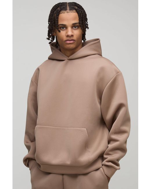 BoohooMAN Brown Oversized Boxy Bonded Scuba Hoodie for men