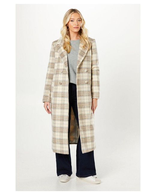 Dorothy Perkins White Brushed Check Double Breasted Coat