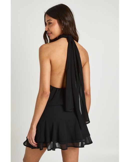 Boohoo Black Ruched Waist Band Tiered Mini Skirt