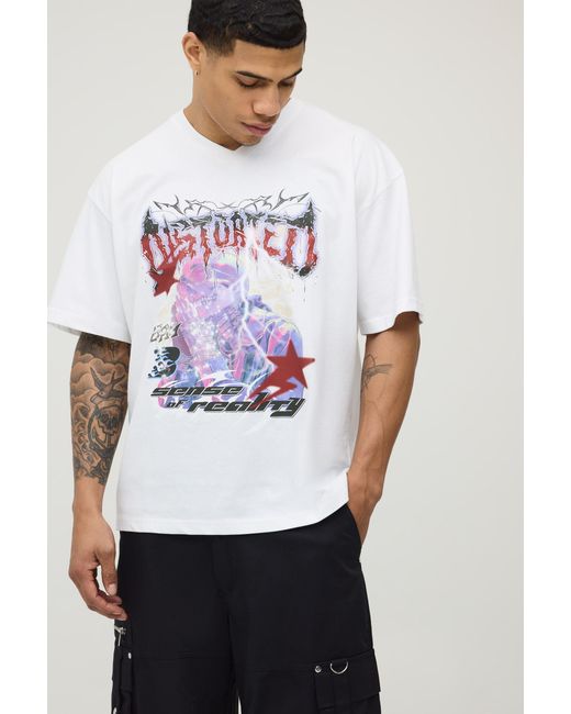 BoohooMAN White Oversized Distorted Graphic T-Shirt for men