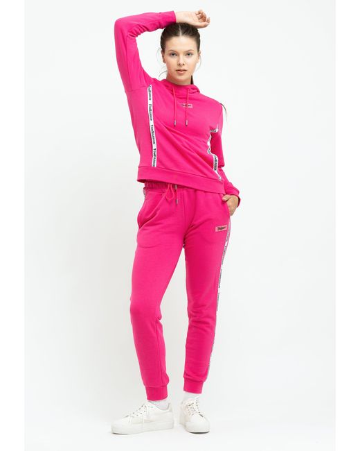 Tom Barron Pink Damen-Trainingsanzug-Set Mit Logo-Streifen, Lässig