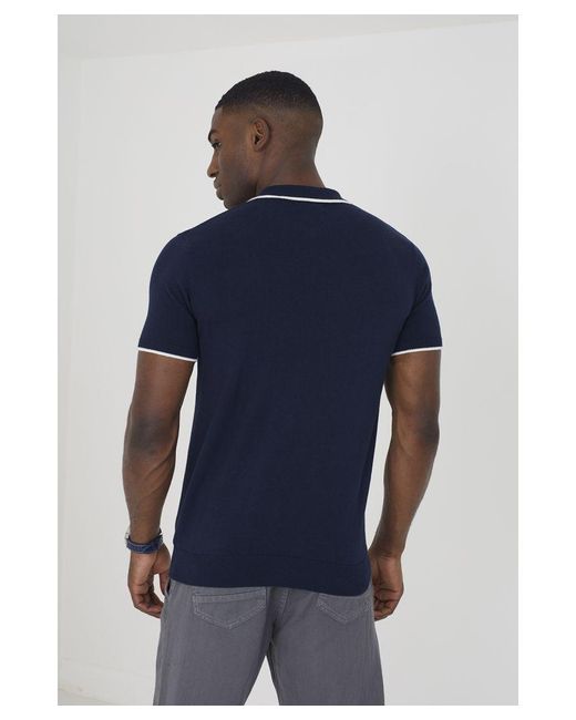 Brave Soul Blue Dark 'Polack' Short Sleeve Knitted Polo Shirt for men