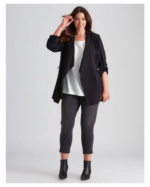 BeMe Black Long Sleeve Woven Waterfall Jacket - Plus Size Viscose