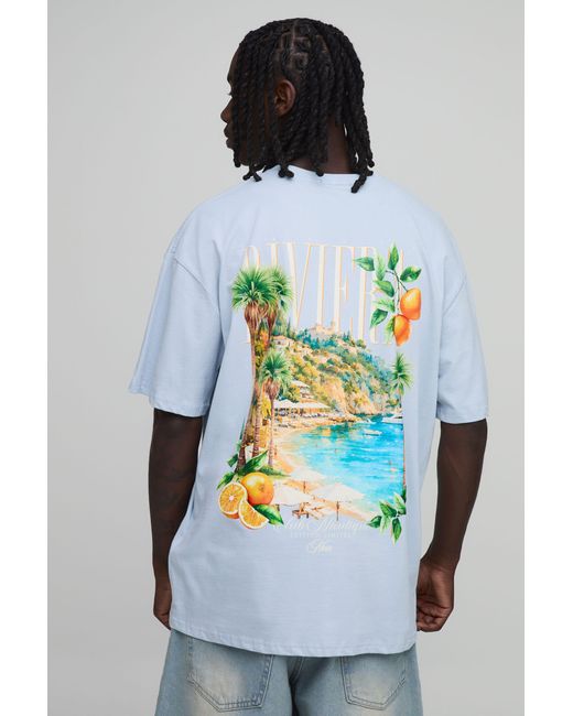 BoohooMAN Blue Oversized Rivera Print T-Shirt Cotton for men