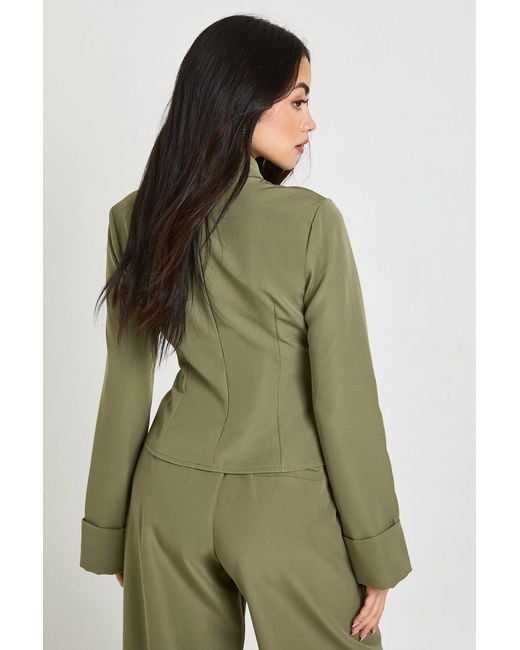 Boohoo Green High Neck Peplum Top