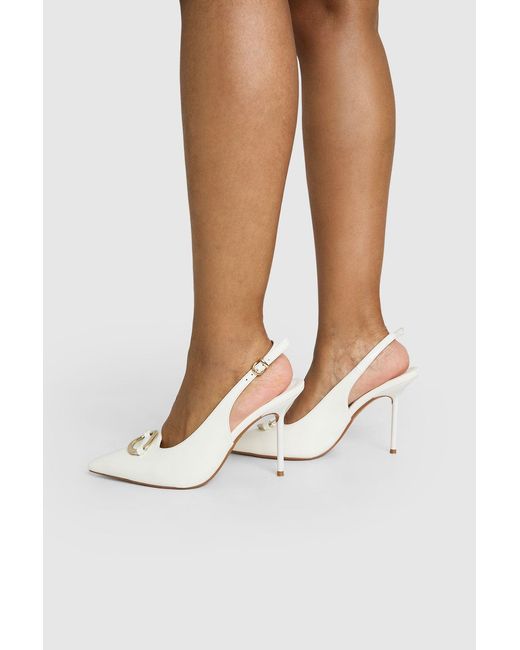 Boohoo White Hardware Detail Slingback High Stiletto Court Heels
