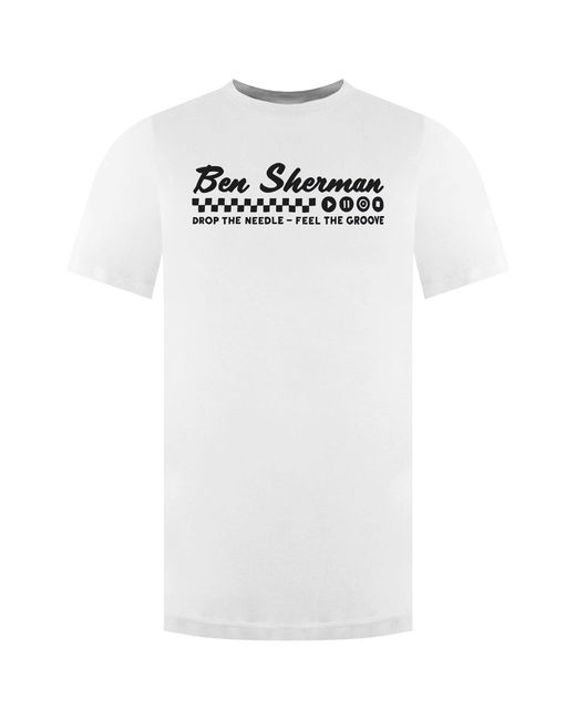 Ben Sherman White Feel The Groove T-Shirt Cotton for men