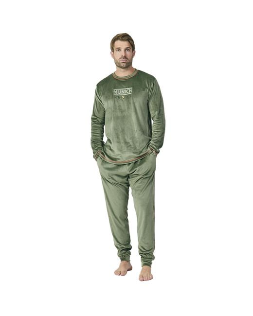 Munich Green Long-Sleeved Round-Neck Velvet Pajamas Mu3 for men