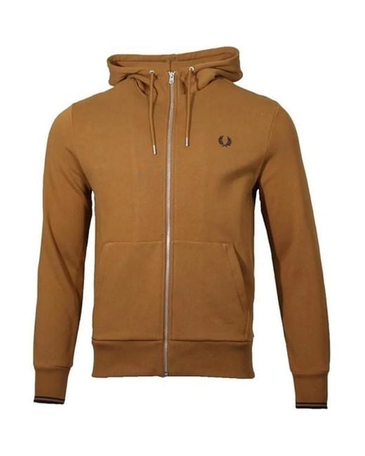 Fred Perry Brown Logo Full Zip Hoodie (Dark Caramel)