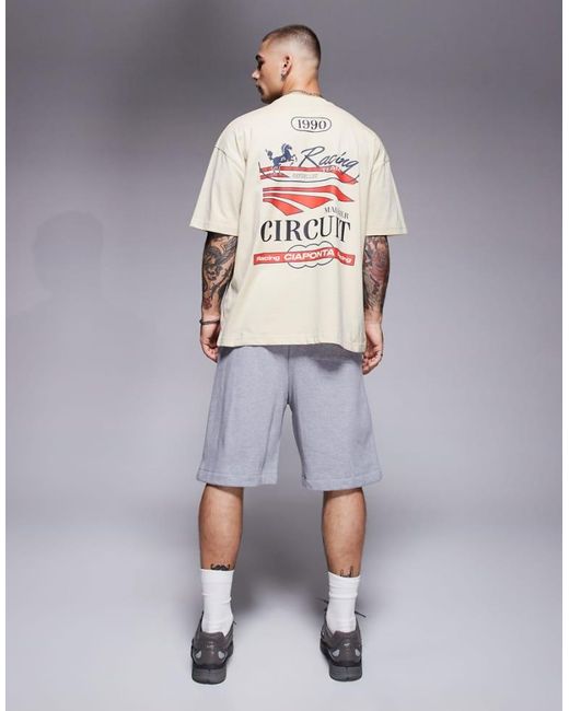 ASOS Gray Oversized T-Shirt With Racing Graphic for men