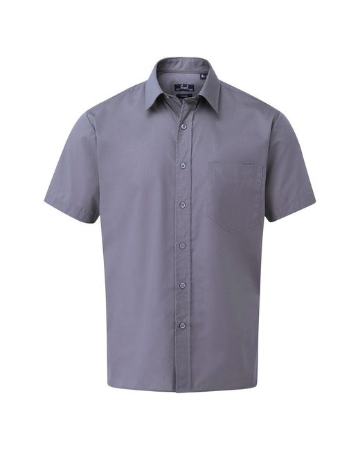 PREMIER Blue Short Sleeve Poplin Shirt (Steel) for men