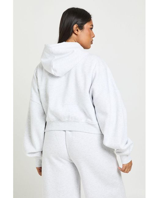 Boohoo White Plus Core Basic Boxy Balloon Sleeve Oversized Zip Through Hoodie