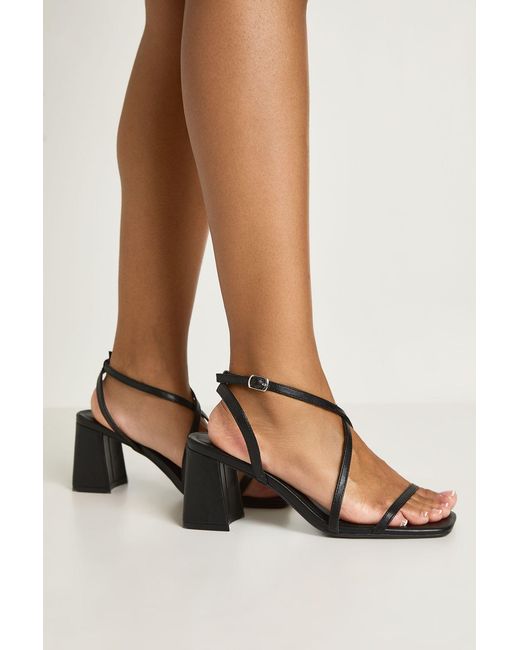 Boohoo Black Mid Block Cross Front Strappy Heels
