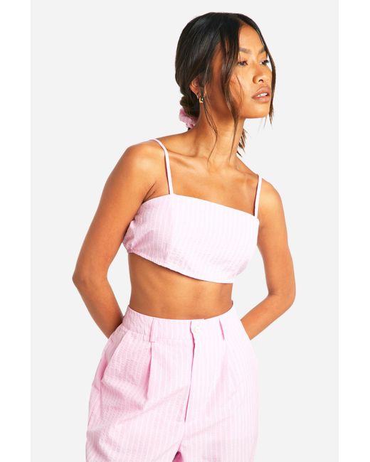 Boohoo White Stripe Bralet And Matching Hair Scrunchie Set