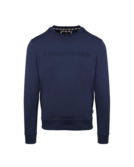 Aquascutum Blue Embroidered Crew Neck Ribbed Collar Long Sleeve Sweatshirt for men