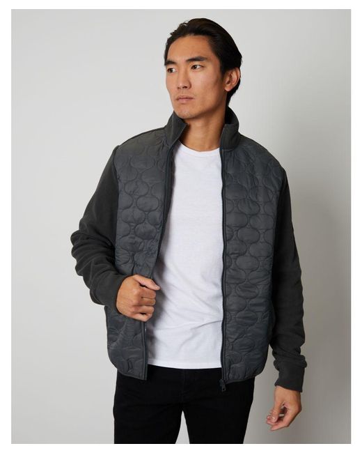 Threadbare Gray 'Willows' Zip Up Quilted Fleece Jacket for men