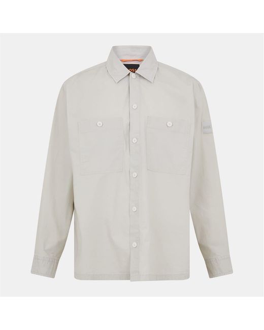 Boss White Solid Snap Button Shirt Collared Barrel Cuff Overshirt for men
