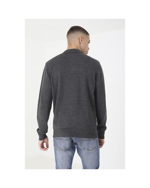 Brave Soul Blue 'Digllinger' Long Sleeve Knitted Polo Shirt Cotton for men