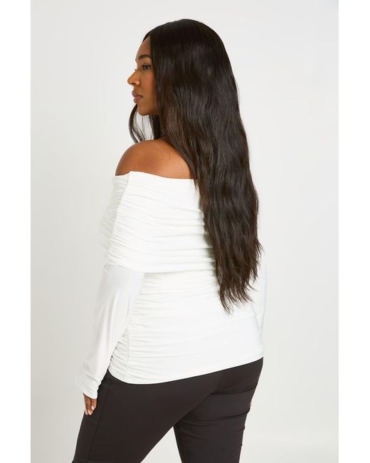 Boohoo White Plus Fold Over Neck Long Sleeve Top
