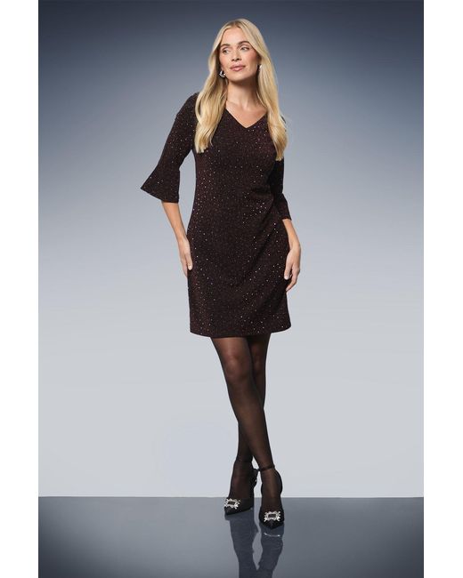 Wallis Blue Petite Occasion Glitter Jersey Ruffle Shift Dress