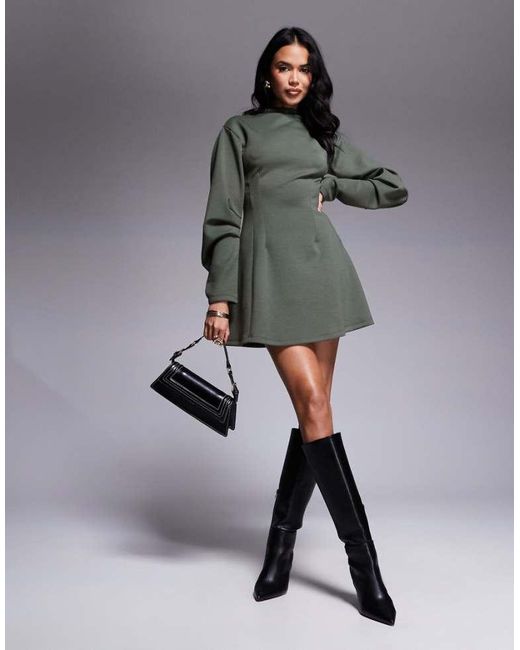 ASOS Gray Cocoon Sleeve Sinched Waist Sweat Mini Dress