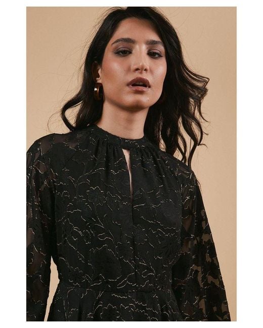 Oasis Black Chiffon Metallic Jacquard Mini Dress