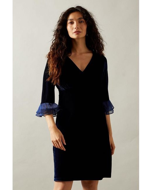 Wallis Black Occasion Velvet Pleated Cuff Mini Dress